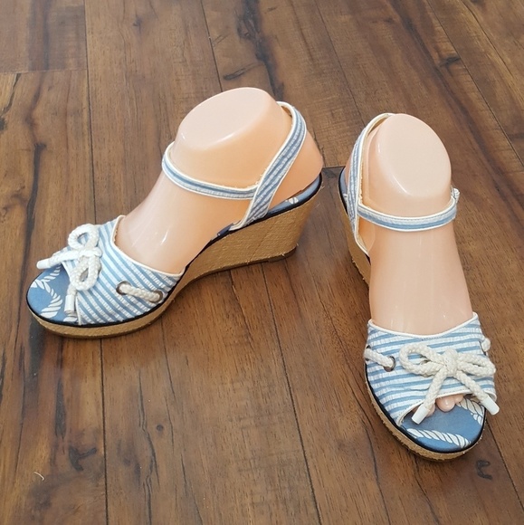 Sperry Vintage‎ Top-Sider Paloma French Blue Seersucker Wedges - Picture 3 of 6